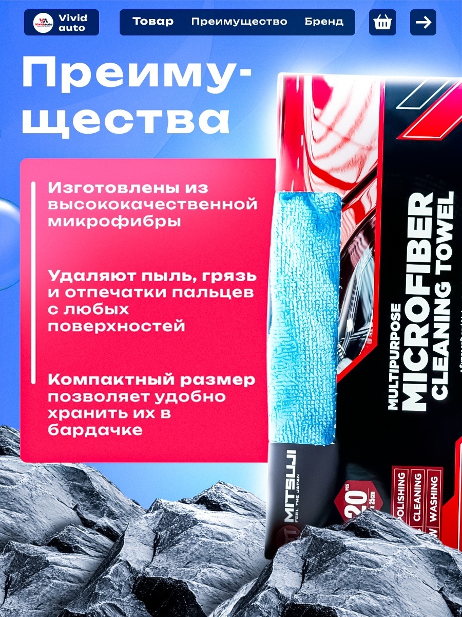 Mitsuji Набор салфеток из микрофибры 25*25 см. 20 шт. FDPK020